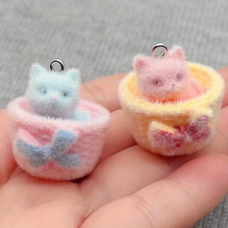 Resin - 4개입 3D 플러시 레진 고양이 펜던트,